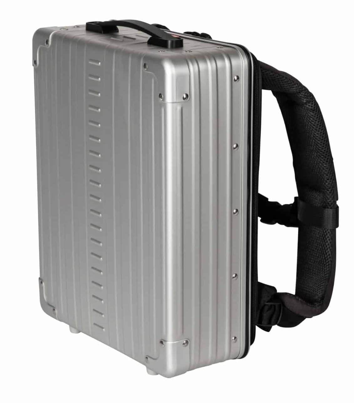 Aluminum Backpack|Aluminum Backpack Silver|16 inch aluminum backpack for busines or a carry on and laptop in bronze|16 inch aluminum backpack for business or a carryon in black|||||||packing cube for photographers|packing cube for photographers|||||16 inch backpack case that holds laptops and photo gear video||||16-inch-bacpack-camera-gear|||Silver Aleon backpack with packing cube|Aleon silver bac