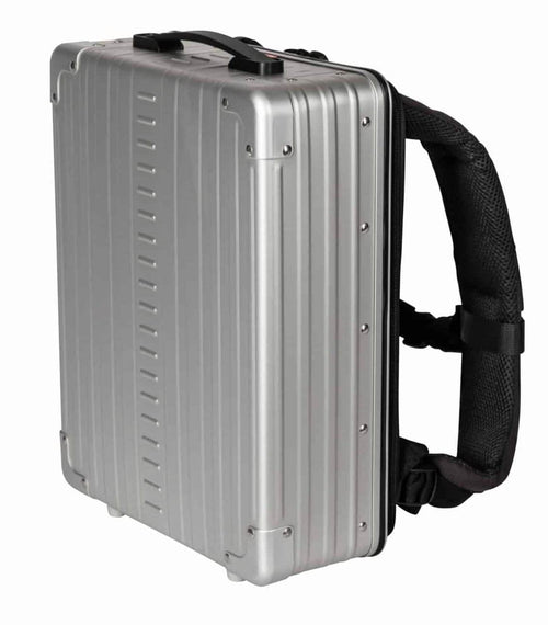 Aluminum Backpack|Aluminum Backpack Silver|16 inch aluminum backpack for busines or a carry on and laptop in bronze|16 inch aluminum backpack for business or a carryon in black|||||||packing cube for photographers|packing cube for photographers|||||16 inch backpack case that holds laptops and photo gear video||||16-inch-bacpack-camera-gear|||Silver Aleon backpack with packing cube|Aleon silver bac