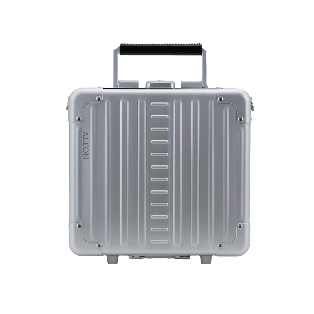 Aleon 10-inch aluminum messenger case highlighting compact size, sleek design, and durable construction.
