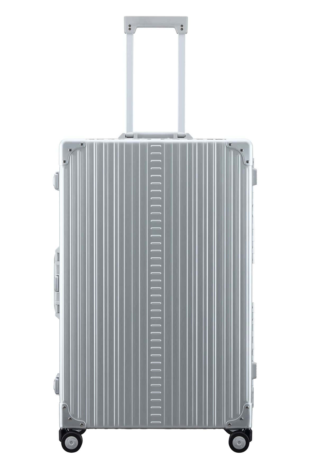 checked luggage for suits|checked luggage for suits|checked luggage for suits opened|30 inch trunk suitcase with wheels and a garment bag for suits and dresses made in aluminum|30 inch video over view|aluminum large trunk case open|aluminum luggage opened