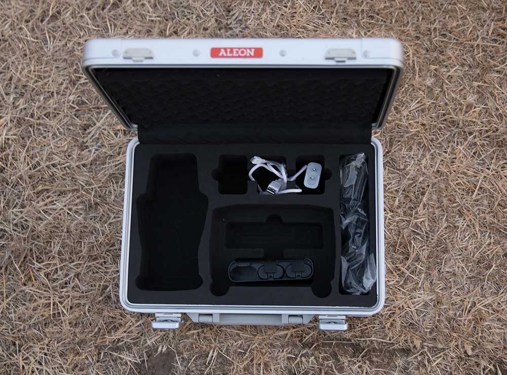 Close‑up of Aleon 15-inch drone case featuring dual TSA‑approved locking latches