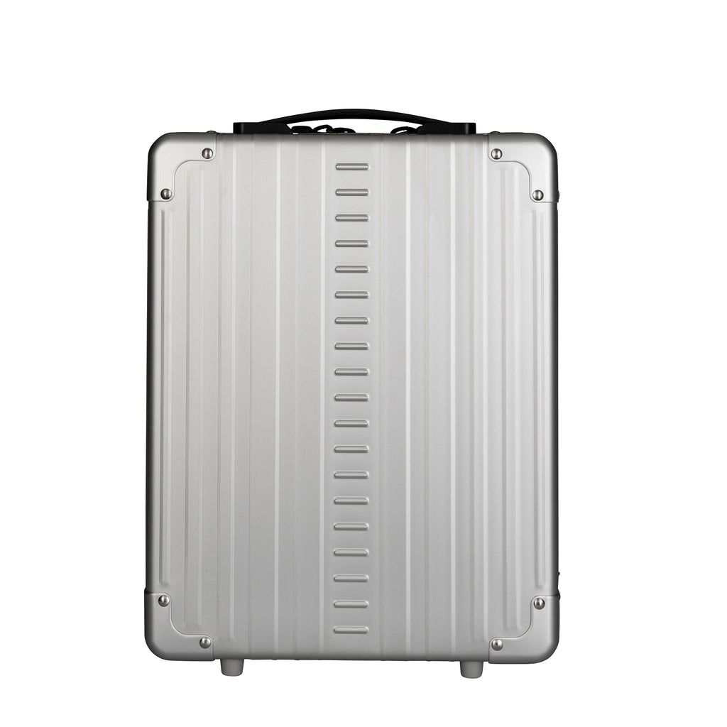 Silver Aleon aluminum‑build 17in backpack, RFID blocking for secure travel 