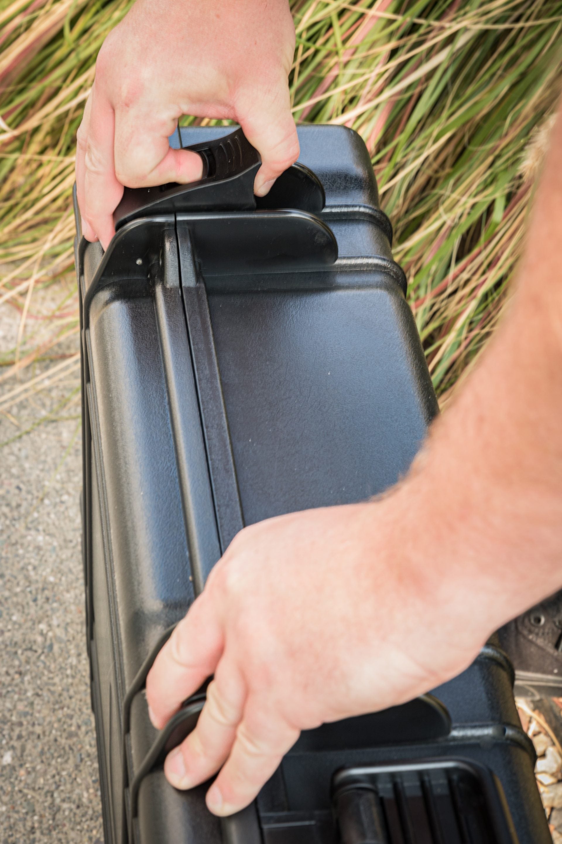 Close-up of Aleon 39-inch long case featuring secure locking latches.