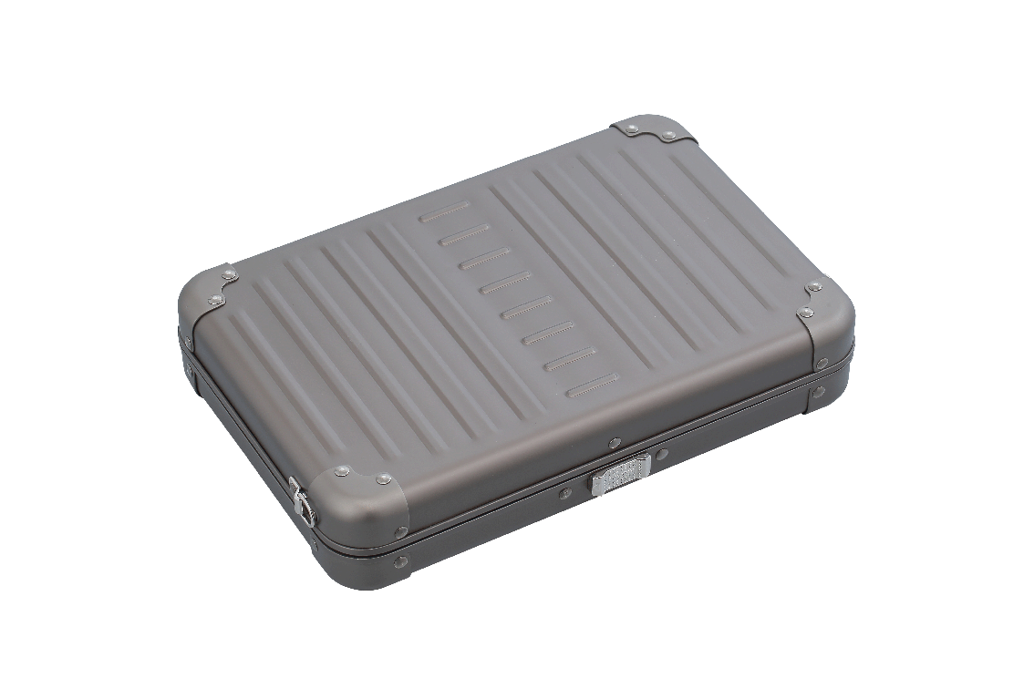 |Aleon large bronze crossbody bag featuring interior RFID-blocking pockets for secure storage. The bag is open, showcasing multiple organized compartments designed to protect personal items such as cards and passports. Aleon logo and tagline 'Timeless by design. Built to last.' are displayed in the top right corner|Aleon large bronze crossbody bag designed with aircraft-grade aluminum for lasting 