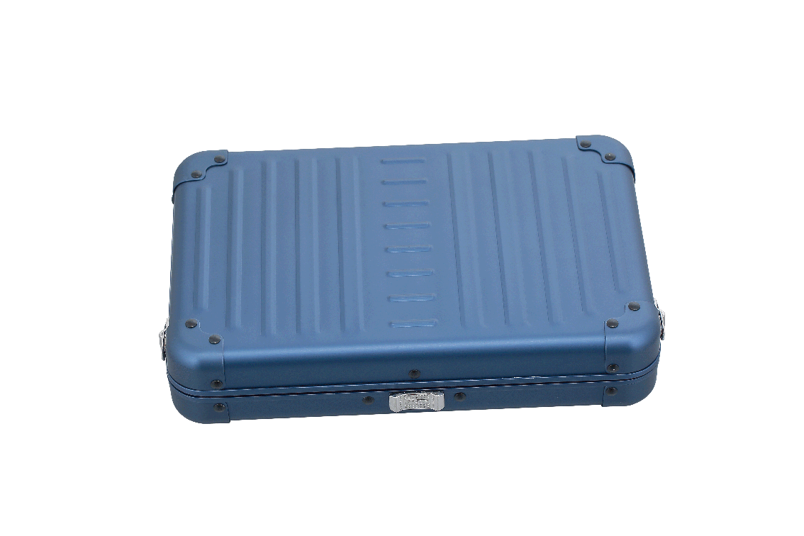 |Aleon large sapphire blue crossbody bag featuring interior RFID-blocking pockets for secure storage. The bag is open, showcasing multiple organized compartments designed to protect personal items such as cards, cellphones and passports. Aleon logo and tagline 'Timeless by design. Built to last.' are displayed in the top right corner.|Aleon large sapphire blue crossbody bag designed with aircraft-