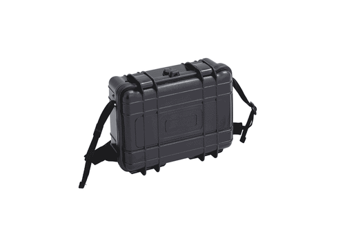 A closed, rugged black case, secured with latches and straps, promises reliable protection for its contents.
