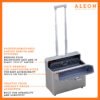 Open two wheeled silver pilot case crafted from air craft grade aluminum with removeable dividers