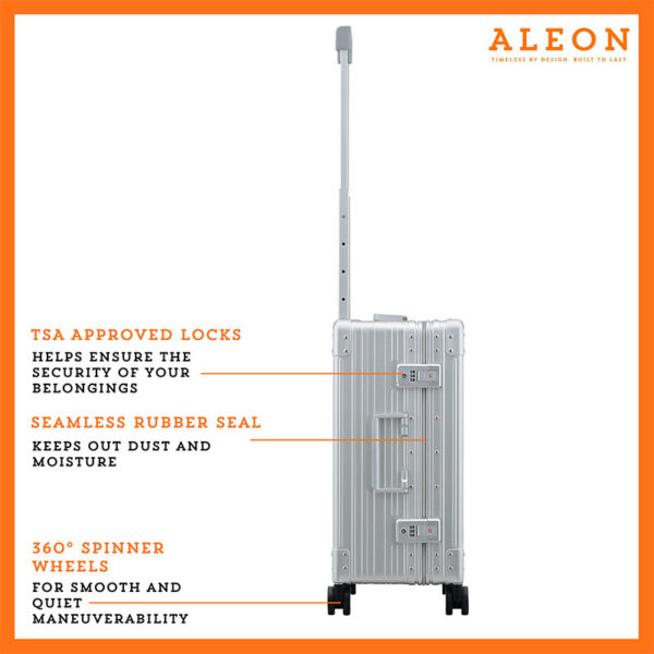 Lock view of Aleon carry on equipped with TSA approved locks