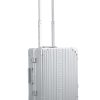 Platinum Silver Aleon aluminum luggage angled side profile showcasing full case design