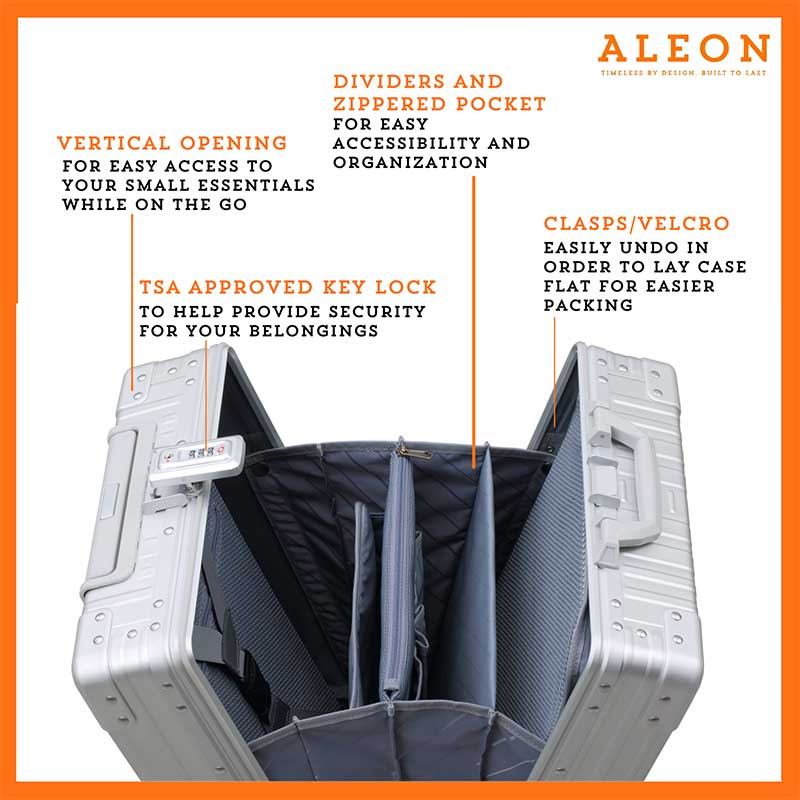 Close up open view of Aleon carry on with dividers