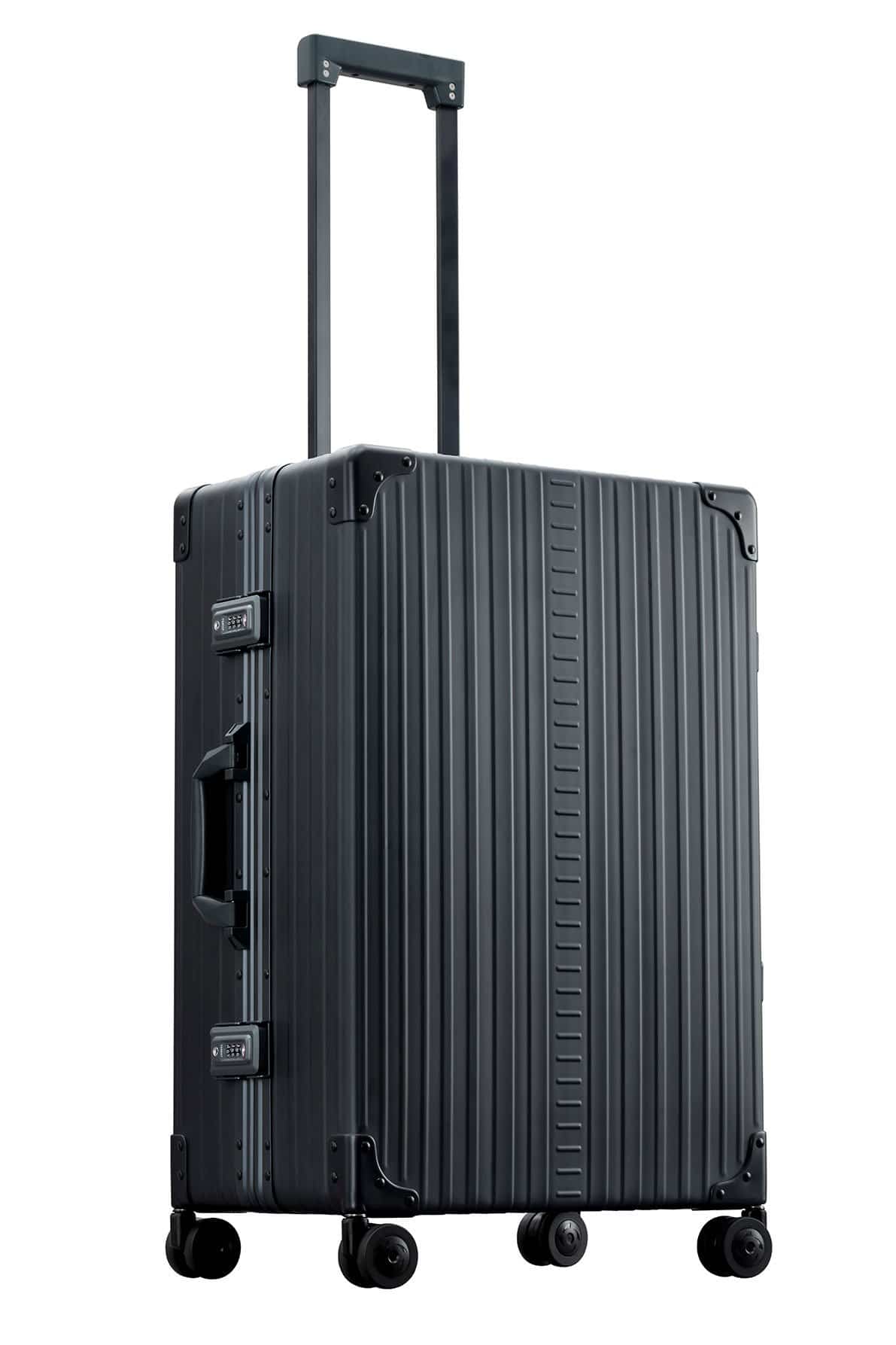 26 inch aluminum checked suitcase with wheels in black
