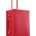 26 inch aluminum checked suitcase with wheels in red