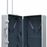 silver checked luggage