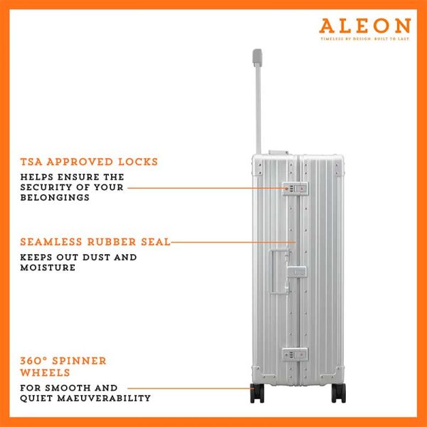 Detailed close-up of the ALEON Macro Traveler Checked Case’s built-in TSA-approved locks, highlighting its secure and travel-friendly design