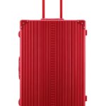 red 30 inch aluminum suitcase with spinner wheels