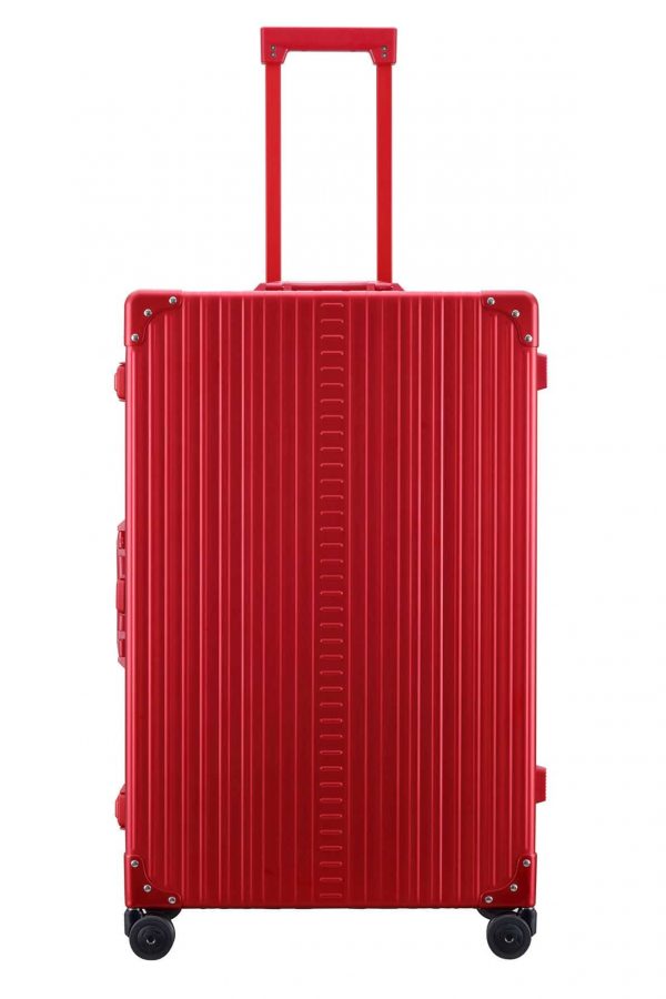red 30 inch aluminum suitcase with spinner wheels