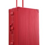 red 30 inch aluminum suitcase with spinner wheels