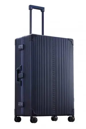 Blue aluminum suitcase in 30 inches