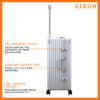 Lock view of Aleon checked case in silver platinum with spinner wheels