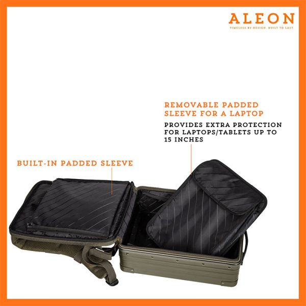 Open Aleon backpack with removable laptop sleeve