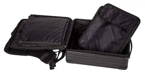 Aluminum Backpack Black completely open