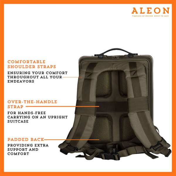 Bronze backpack with padded back and comfortable sleeves