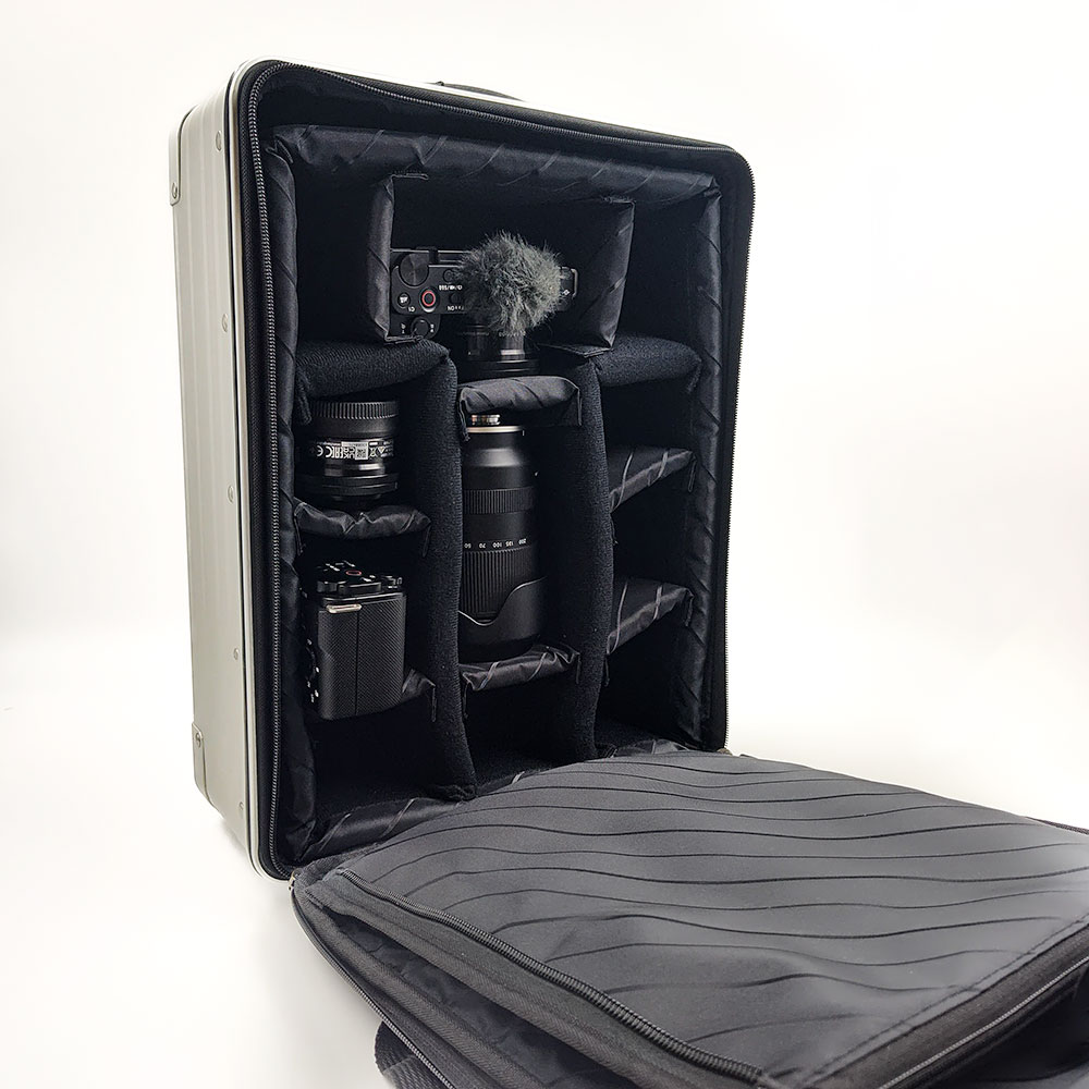 photo gear inside the backpack