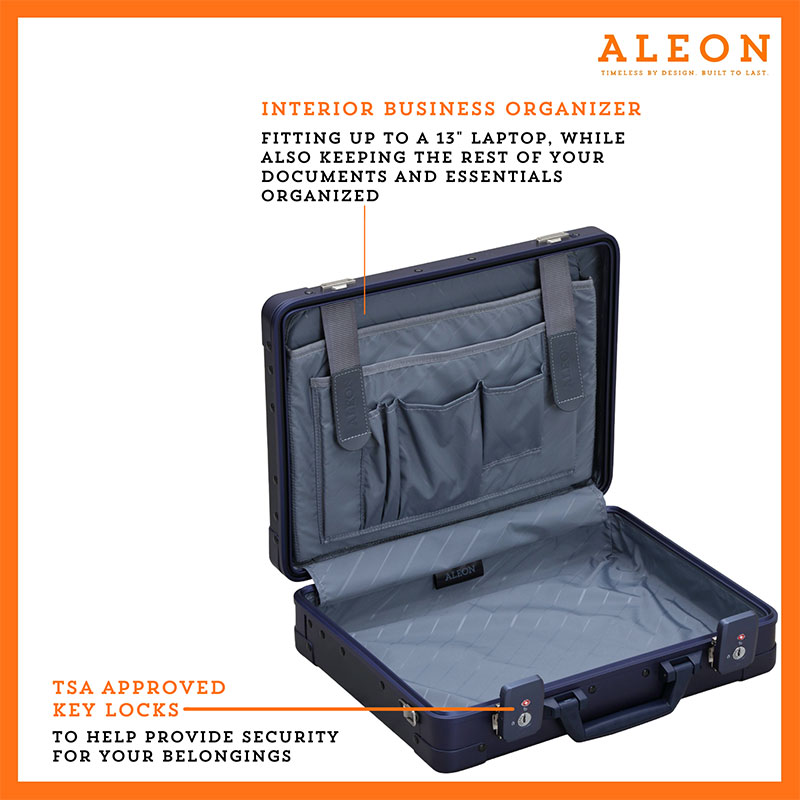 1519-SA-Open Aleon attache open view with business organizer in blue sapphire