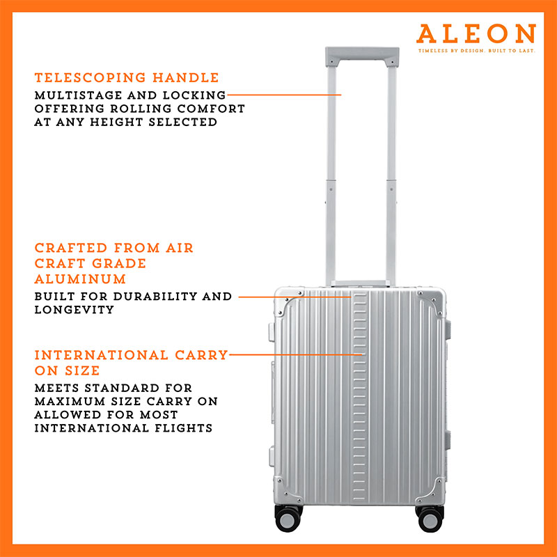 A2155240-Internation-PL-Front Front view of ALEON international carry on crafted from aluminum