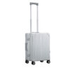 Side profile view of ALEON international carry on in platinum