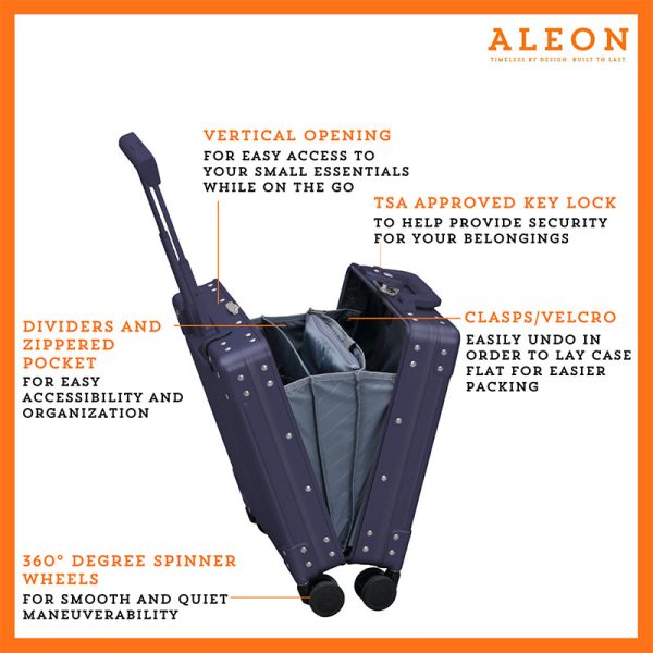 Open Vertical opening Aleon underseat carry on with spinner wheels