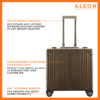 Bronze front view of Aleon vertical opening business case with telescoping handle, aluminum construction and spinner wheels