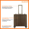 Front view of bronze Aleon business case with spinner wheels and aluminum construction