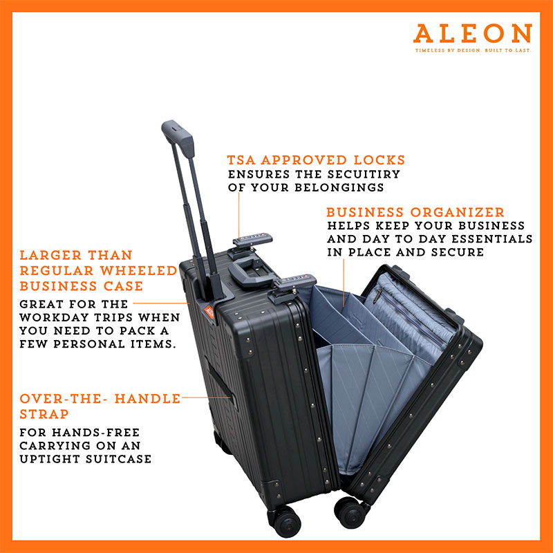 1837-onyx-open Onyx open view of Aleon vertical business case with tsa approved locks and business organizer