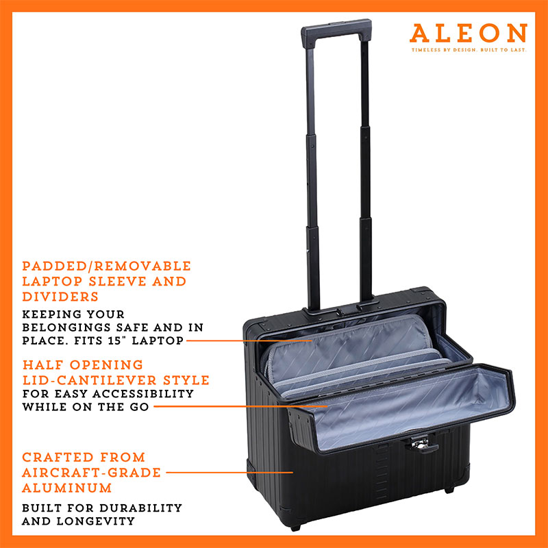 Open onyx black Aleon pilot case crafted from air craft grade aluminum