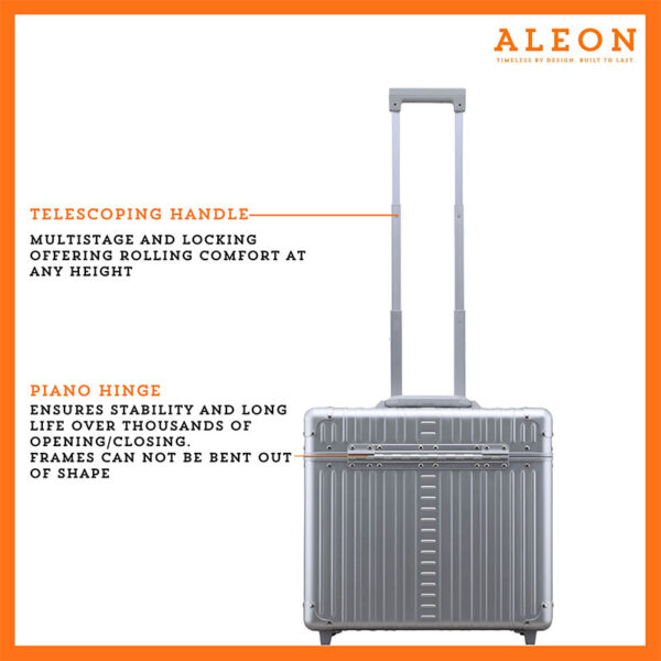 Aluminum pilot case with telescoping handle and full length piano hinge or unmatched durability