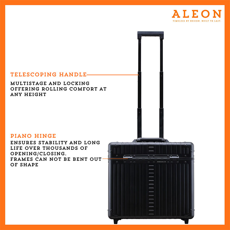 Aleon pilot case with full length piano hinge and telescoping handle