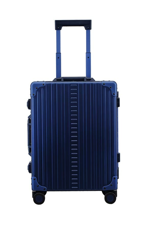 front-view-of-blue-trunk-style-carry-on-suitcase