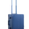 Sapphire Blue Aleon aluminum luggage angled side profile showcasing full case design