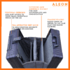 Close up of the ALEON vertical opening blue case with tsa approved locks and a compression board and packing cube