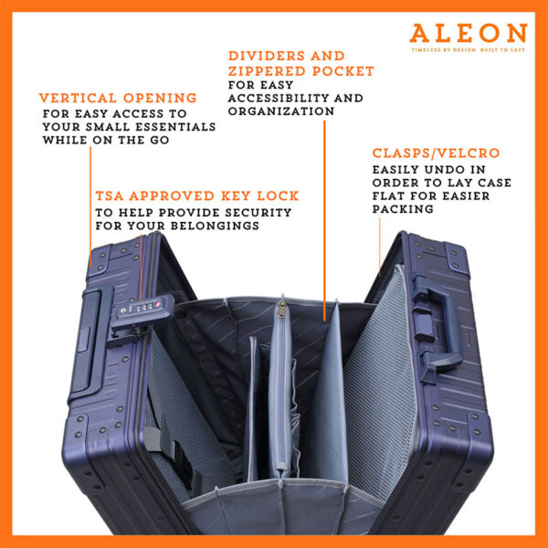 Open vertical Aleon case with dividers in blue