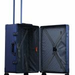 26-inch-hard-side-suitcase-in-Blue-with-garment-bag-inside-case-open-to-show-gramnet-bag-trunk-style