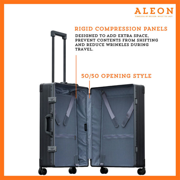 Open view of black onyx checked traveler case with compression boards