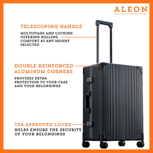 Side profile view of onyx case with tsa approved locks and telescoping handle