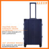 Front view of blue sapphire case with spinner wheels