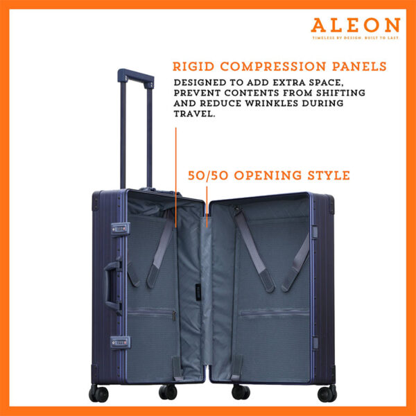 Open view of blue Aleon case with compression boards
