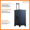 A close-up of the onyx suitcase’s high-density double quad wheels, designed for smooth 360-degree rotation. The aluminum side handle is visible, offering an alternative carrying option for convenience.