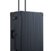 Black Onyx Aleon aluminum checked luggage angled side profile showcasing full case design