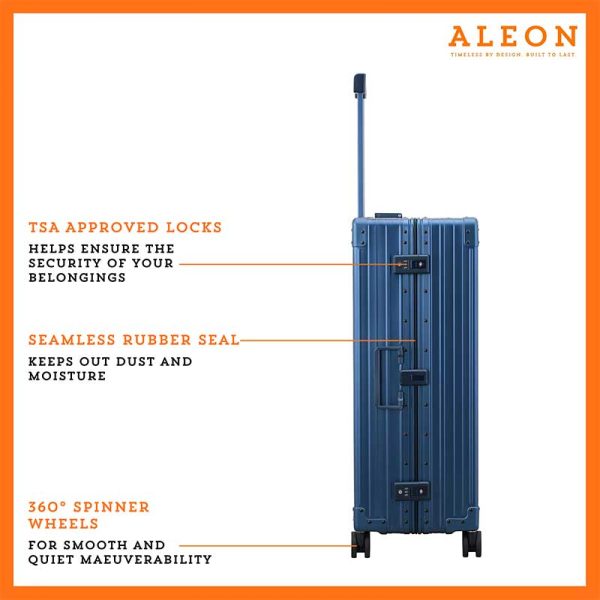 ALEON Macro Traveler Checked Case featuring sturdy, smooth-rolling spinner wheels and a telescoping handle, TSA approved locks designed for effortless mobility.