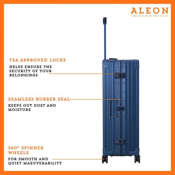 The ALEON 32″ Macro Plus glides smoothly through an airport terminal, its high-performance wheels designed for quiet and stable movement. The ergonomic telescoping handle ensures comfortable handling, even in bustling travel environments.